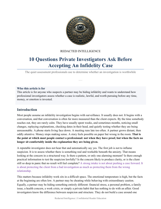 Preview of 10 Questions Private Investigators Ask Before Accepting An Infidelity Case