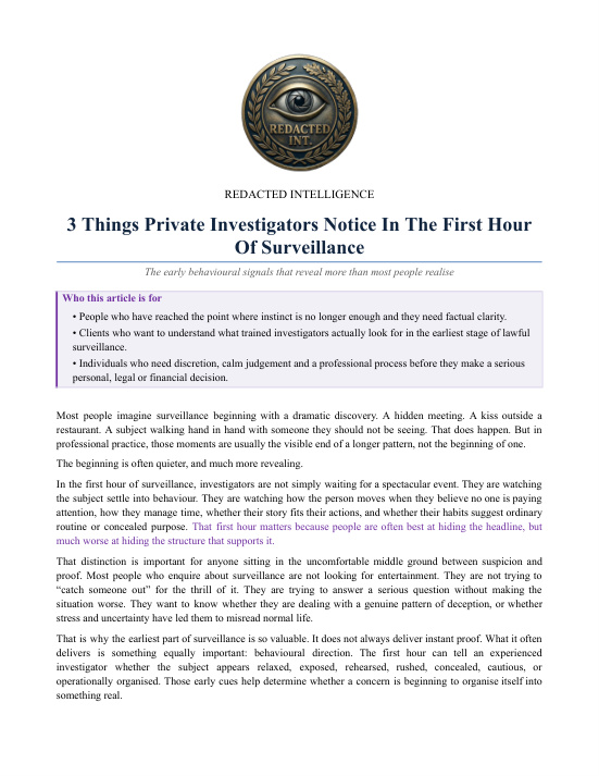 Preview of 3 Things Private Investigators Notice In The First Hour Of Surveillance