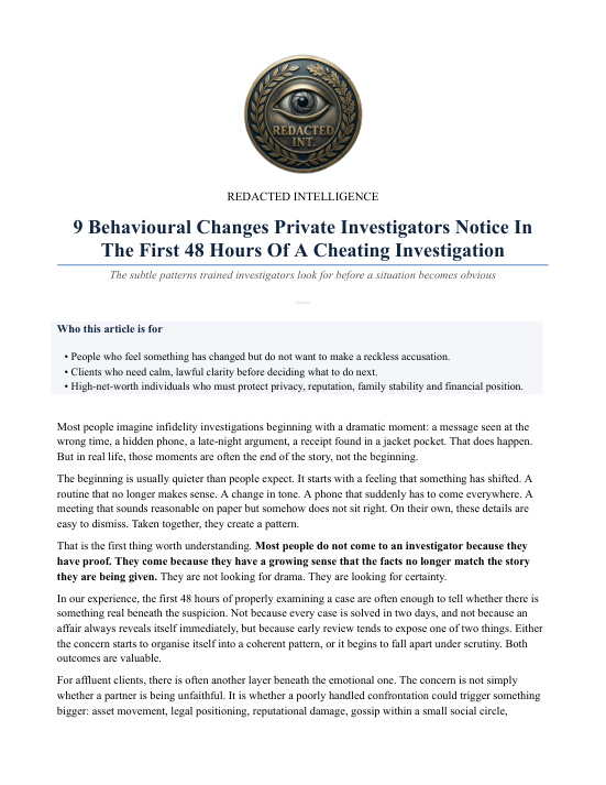 Preview of 9 Behavioural Changes Private Investigators Notice In The First 48 Hours
