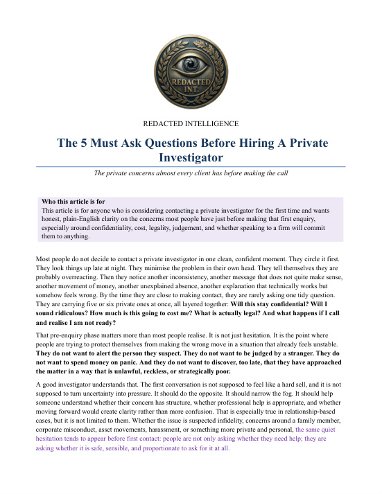 Preview of The 5 Must Ask Questions Before Hiring A Private Investigator
